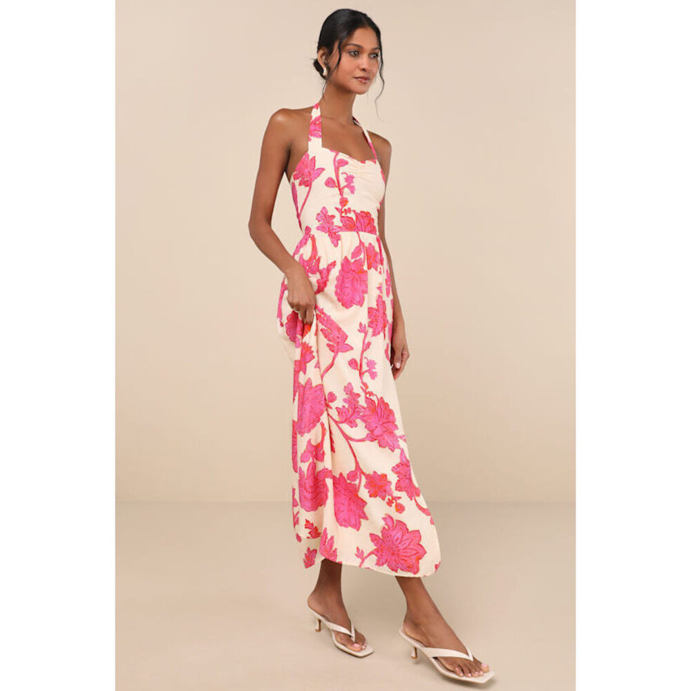 Lulus Layton Cream Floral Halter Maxi Dress White - Size S